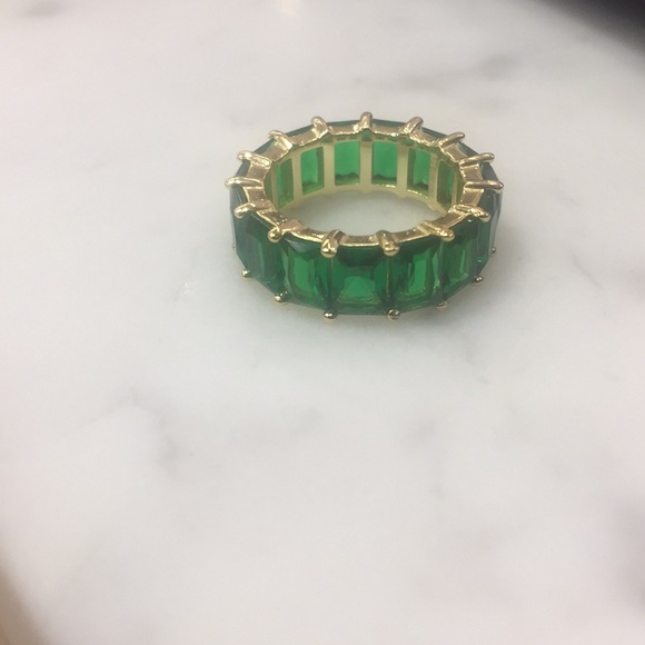 Green Baguette Ring Sterling Silver Gold Plated - Picture 4 of 6